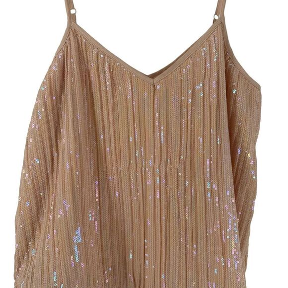 Anthropologie Top Sequin Ruffle Iridescent Blush Peachy Pink Size 6 Small Fun - Picture 2 of 8